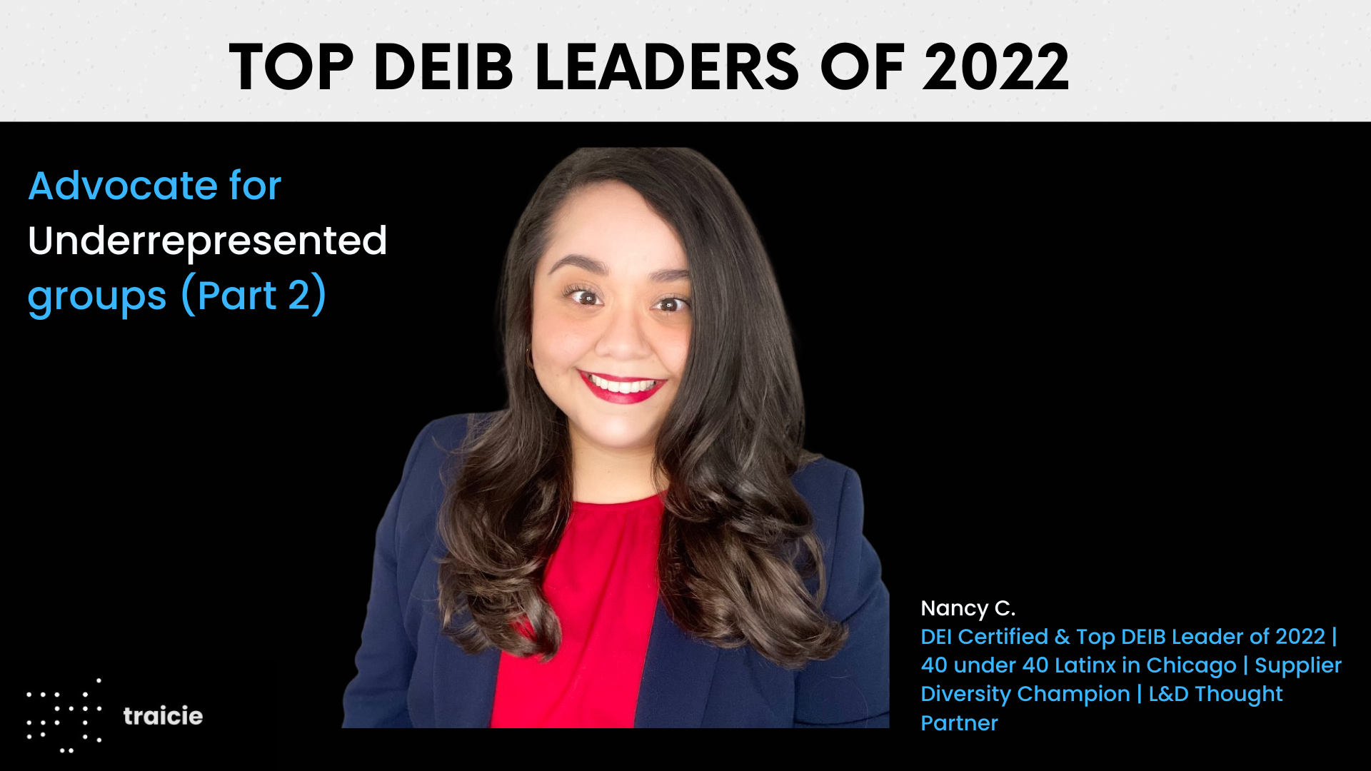 Nancy C. (She/Her/Ella)  2nd degree connection2nd DEI Certified & Top DEIB Leader of 2022 | 40 under 40 Latinx in Chicago | Supplier Diversity Champion | L&D Thought Partner